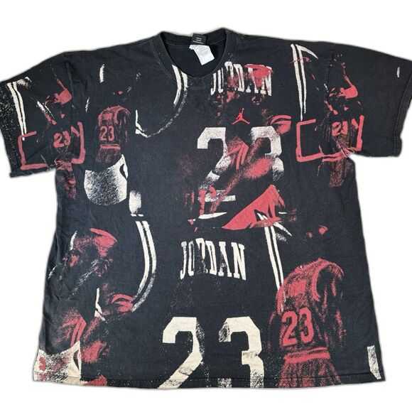 Vintage Y2k Jordan AOP Tee Mens Size XXL Black - Picture 1 of 13